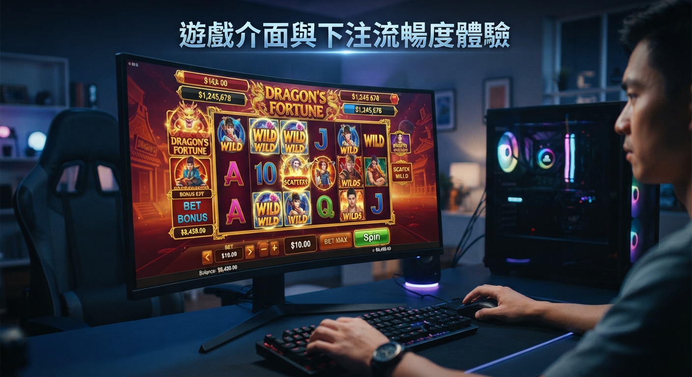 這是一張展示玩家在電腦前體驗流暢遊戲介面與下注過程的圖片。螢幕上清晰顯示著精緻的遊戲與投注畫面。